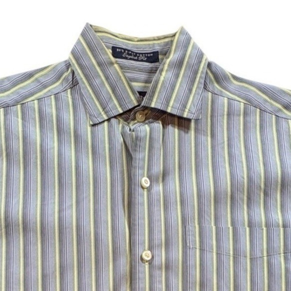 Austin Reed Striped Button Down Shirt Mens Small English Fit Blue Green Cotton
